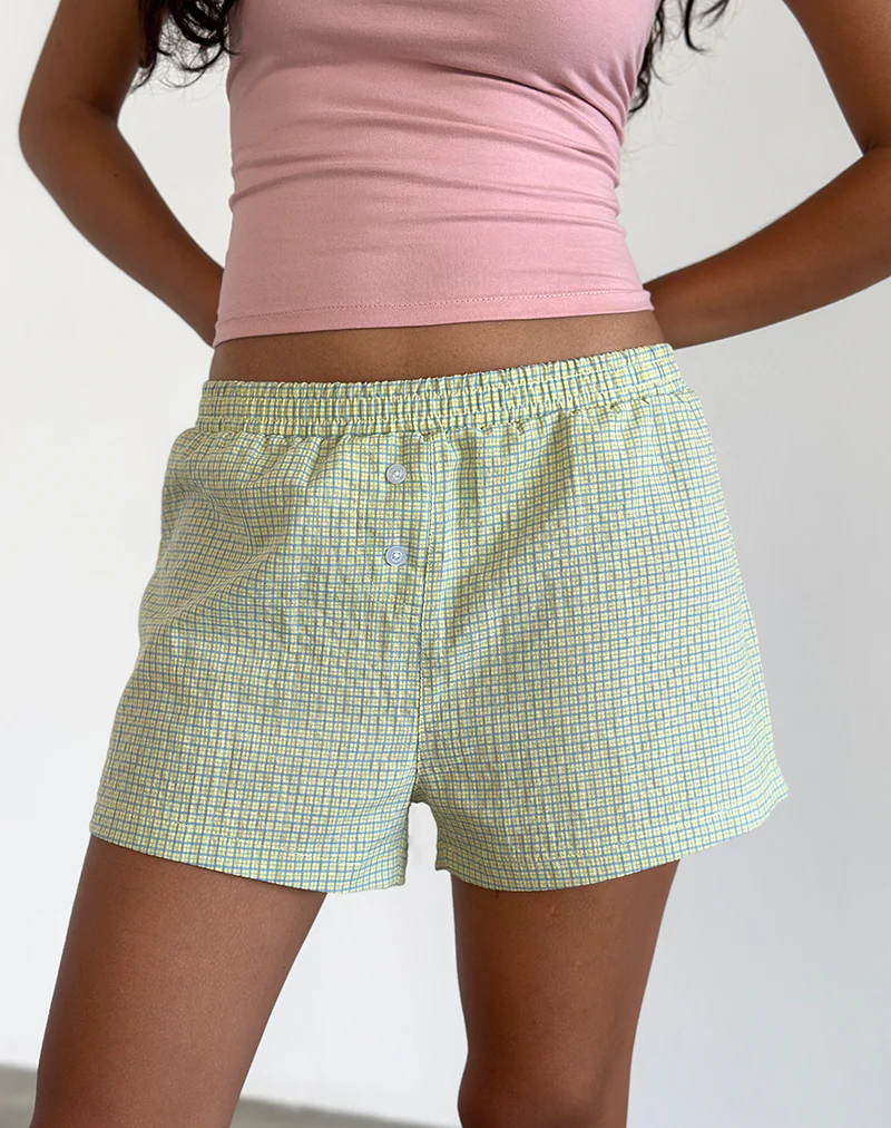 Voir Short in Poplin Gingham Yellow and Blue - Image 2