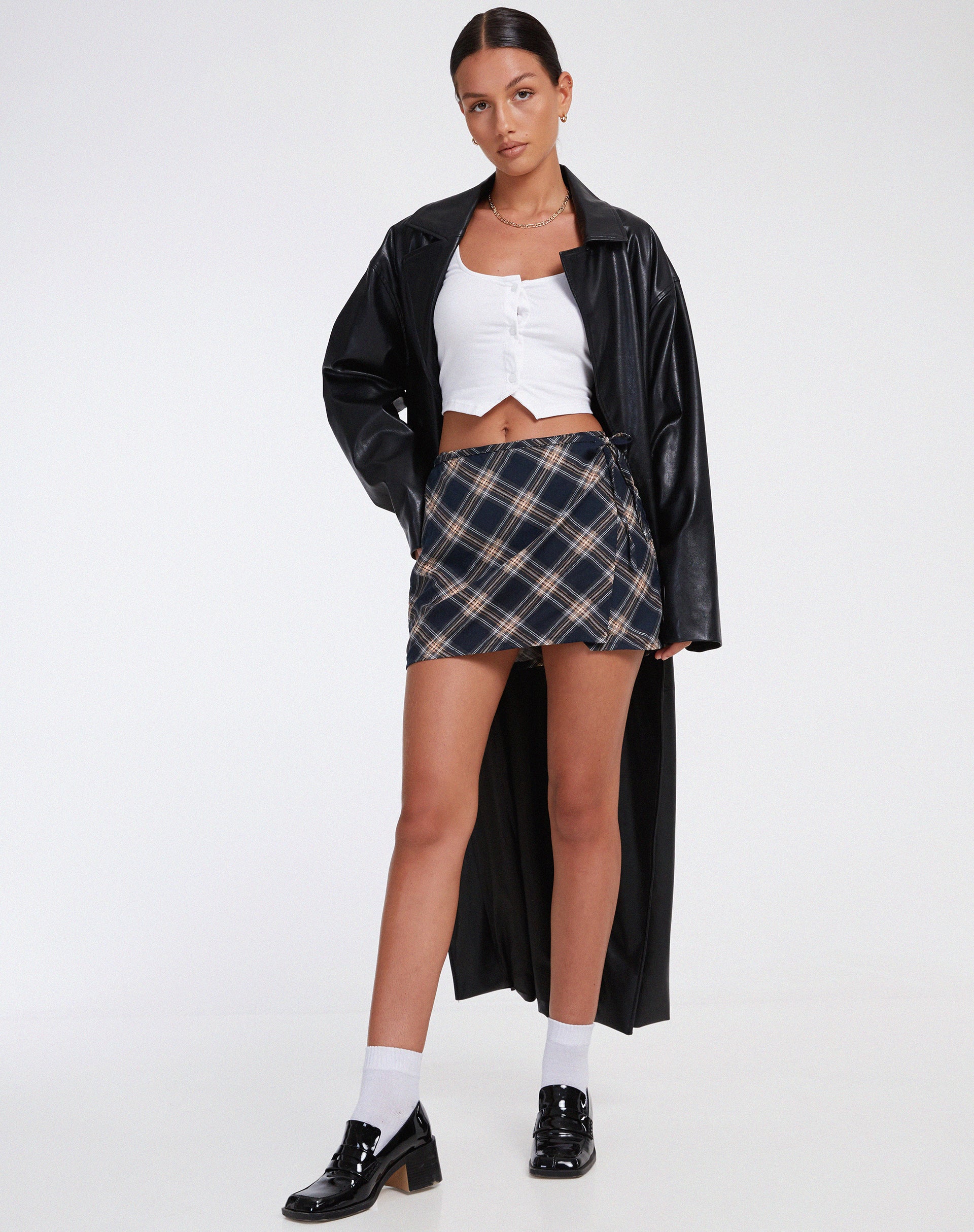 Volta Mini Skirt in 20's Check Black and Grey - Image 5