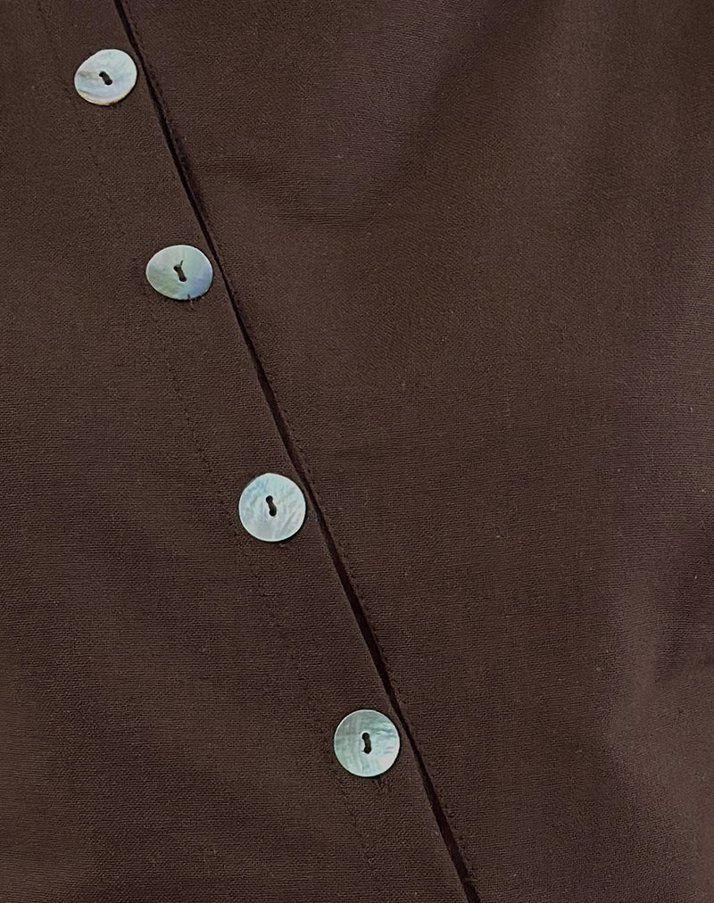 Vonne Asymmetric Button Top in Chocolate Brown - Image 6