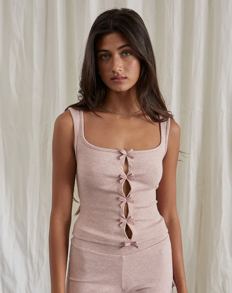 Vonnie Bow Vest Top in Knit Sandy Pink - Image 2