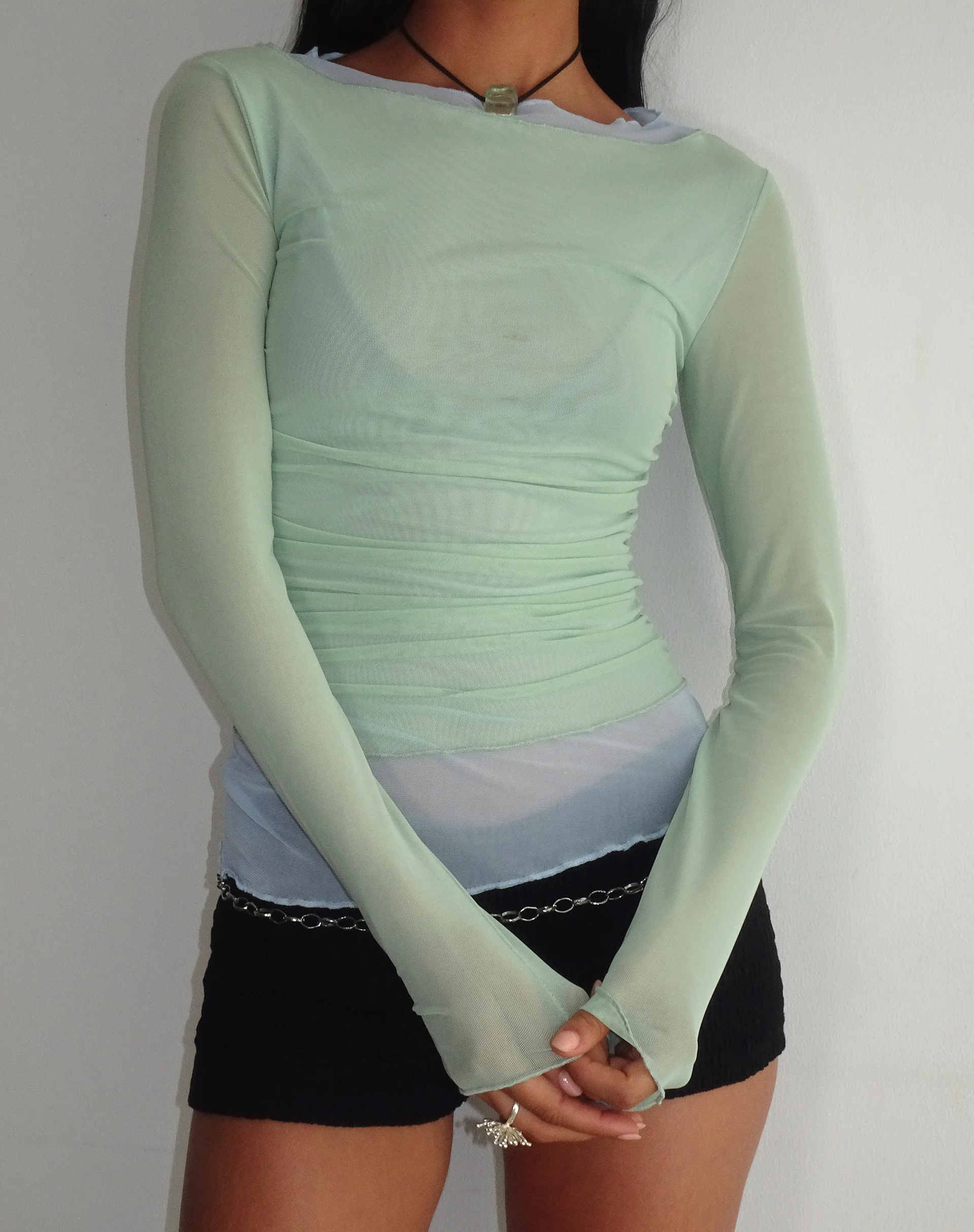Vrist Long Sleeve Mesh Top in Frost Blue - Image 2