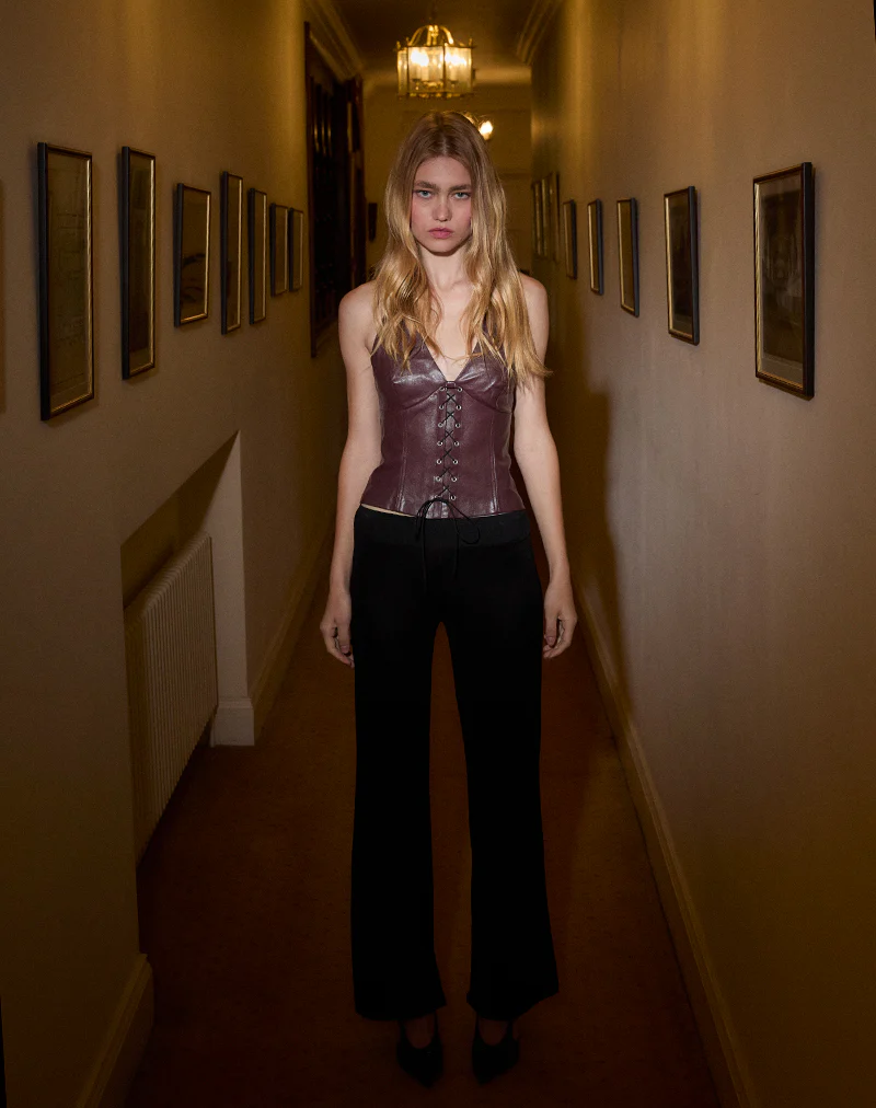 Wahya Lace Up Halter Top in PU Plum - Image 3