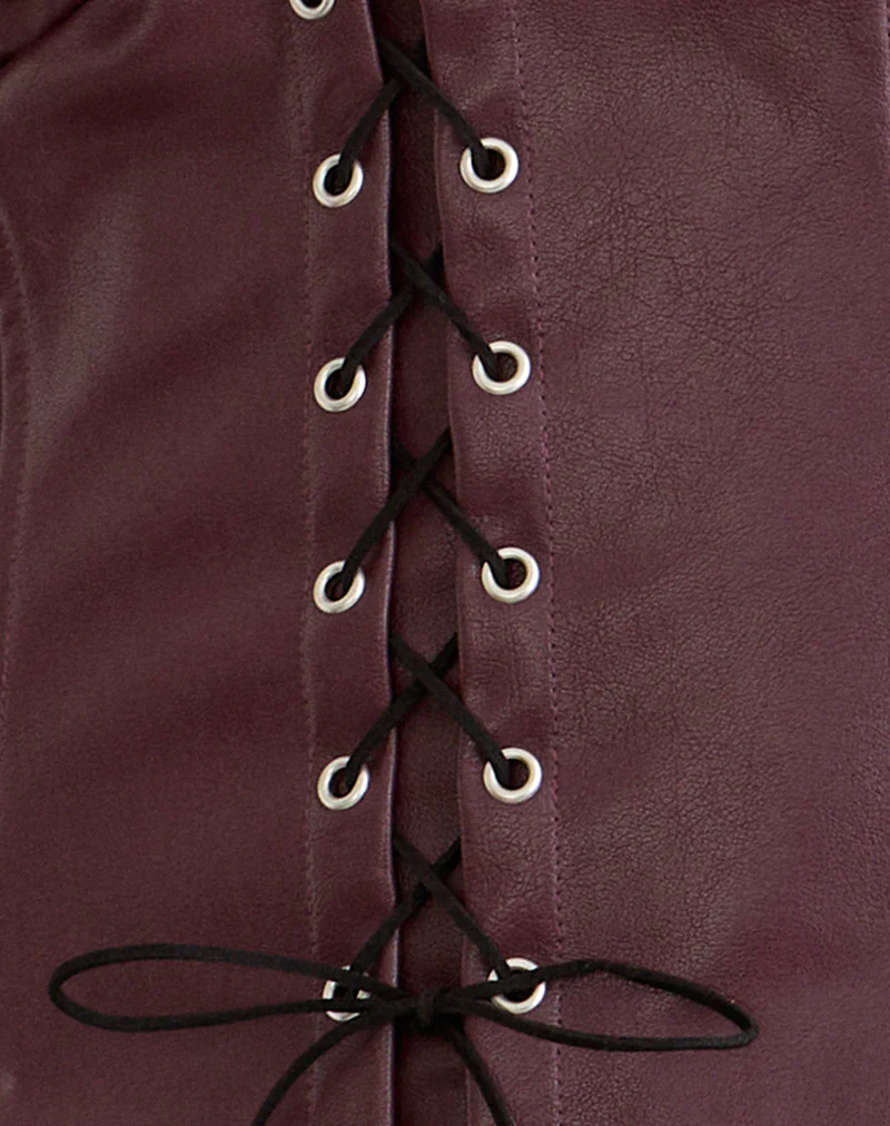 Wahya Lace Up Halter Top in PU Plum - Image 8