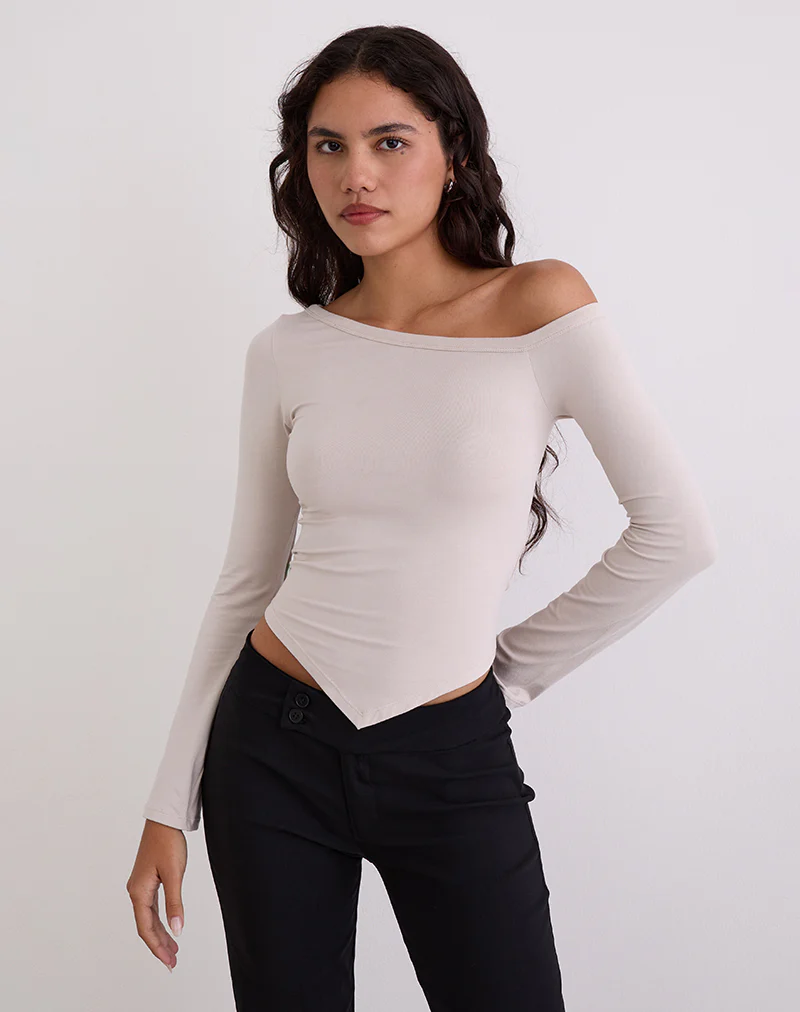 Wakana Asymmetric Long Sleeve Top in Cannoli Cream