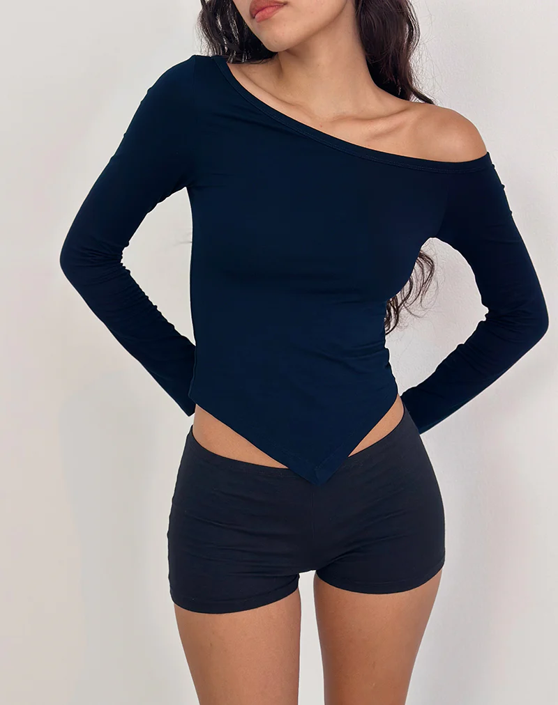 Wakana Asymmetric Long Sleeve Top in Navy - Image 3