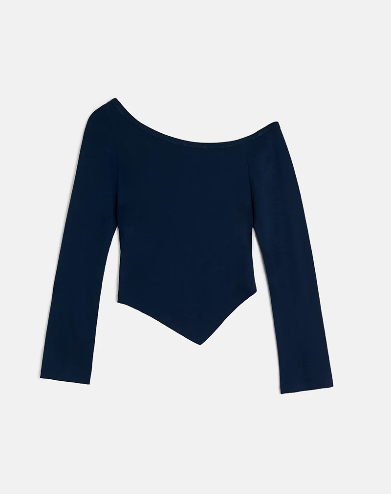 Wakana Asymmetric Long Sleeve Top in Navy - Image 5