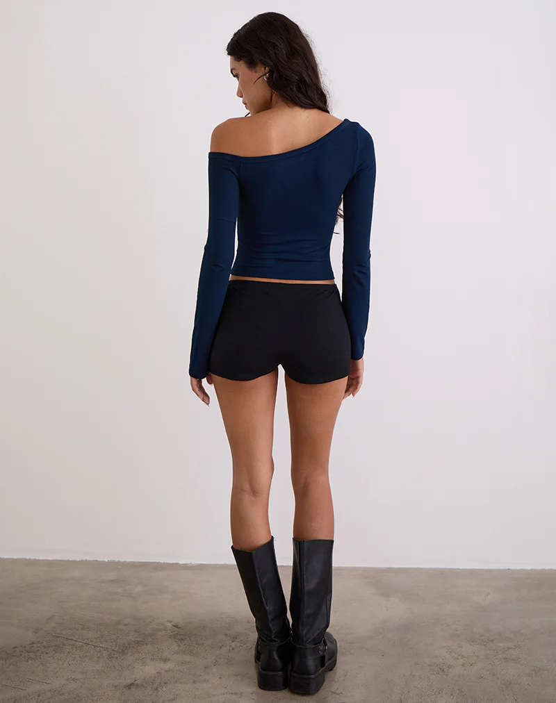 Wakana Asymmetric Long Sleeve Top in Navy - Image 6