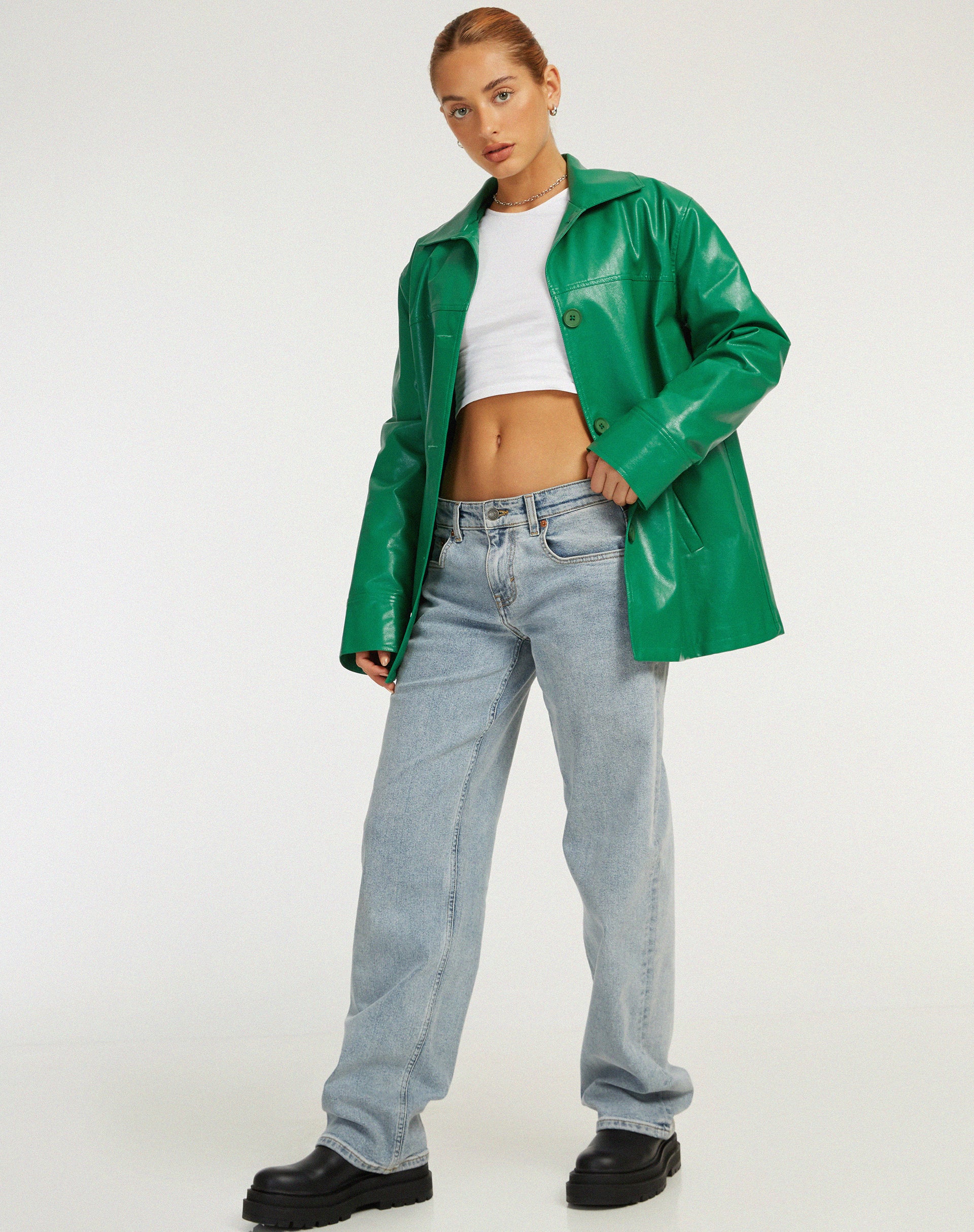Walta Jacket in Pu Kelly Green - Image 3