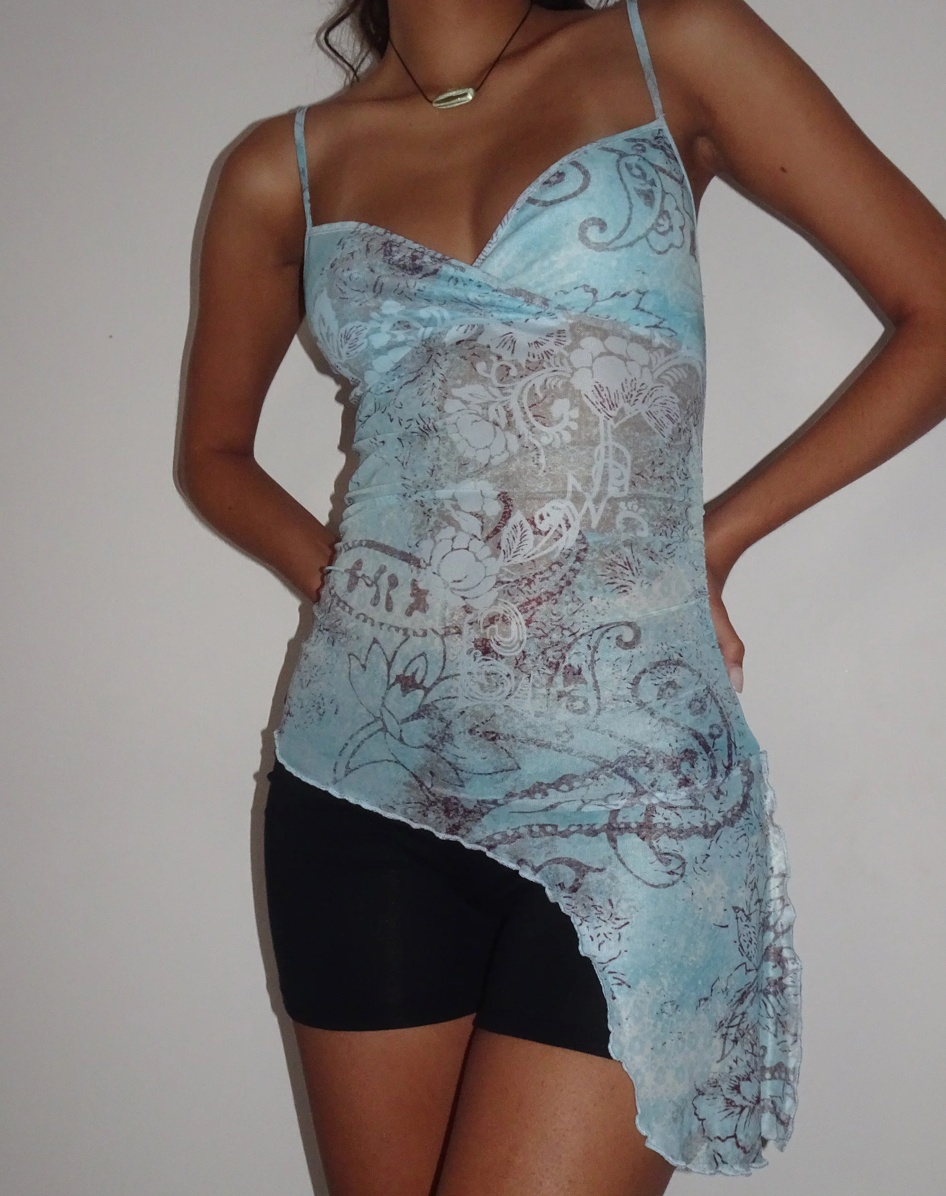 Warica Asymmetric Cami Top in Blue Paisley Abstract Rustic - Image 3