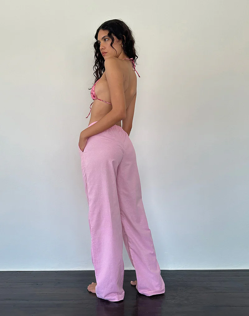 Wasic Wide Leg Linen Trouser in Flamingo Pink - Image 2