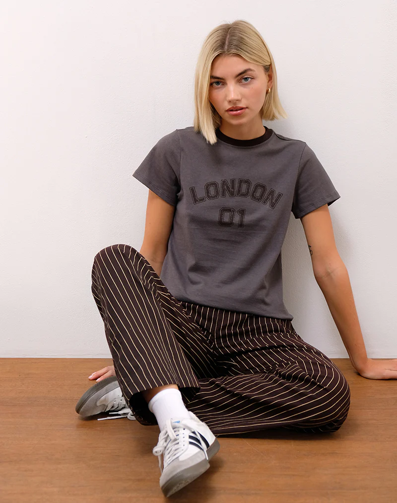 Wasic Wide Leg Linen Trousers in Deep Mahogany Pencil Stripe - Image 2