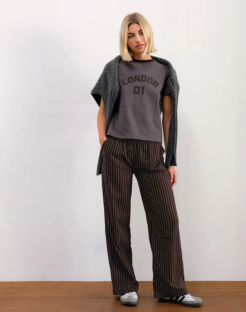Wasic Wide Leg Linen Trousers in Deep Mahogany Pencil Stripe - Image 4