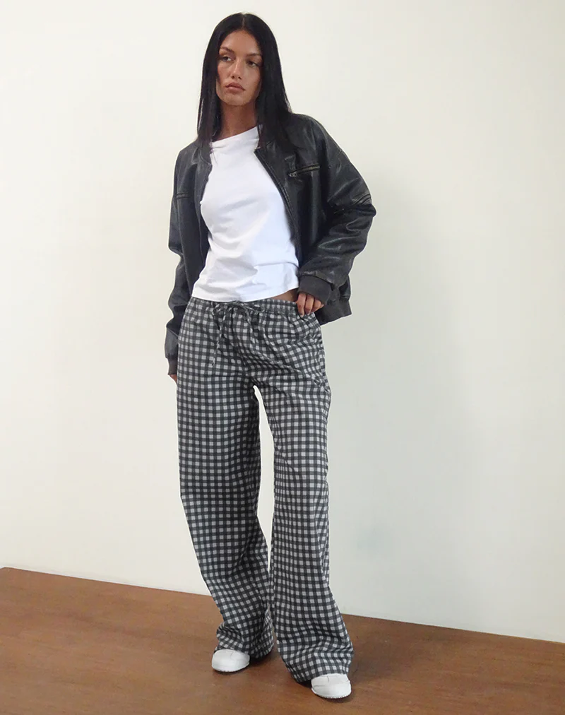 Wasic Wide Leg Trouser in Tonal Black and Grey Gingham - Image 2