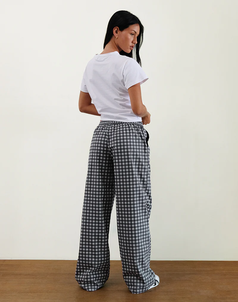 Wasic Wide Leg Trouser in Tonal Black and Grey Gingham - Image 3