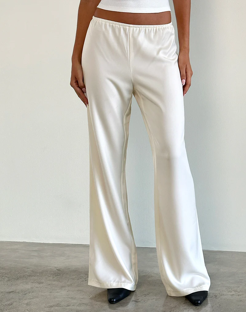 Waski Wide Leg Trouser in Satin Ivory - Image 2