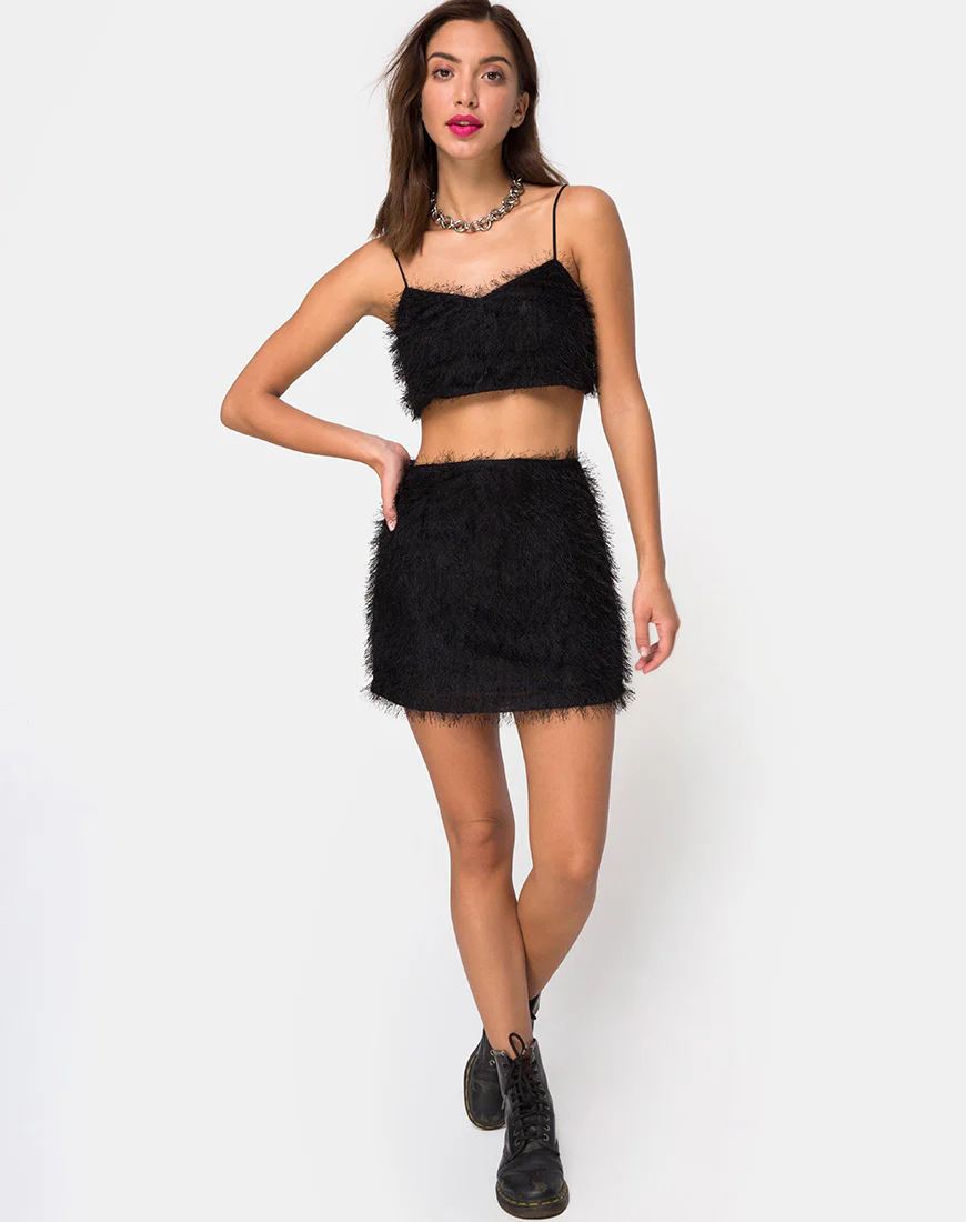 Weaver High Waist Skirt in Fringe Black - Image 3