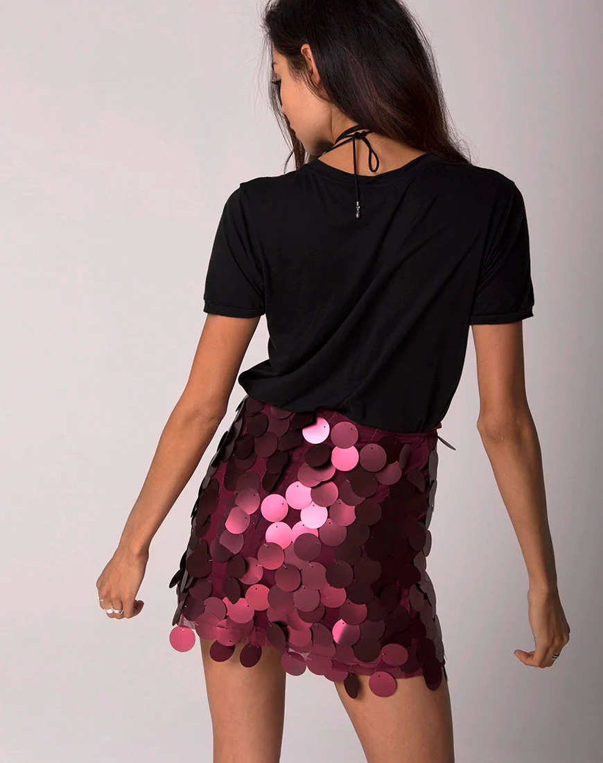 Weaver High Waisted Skirt in Rose Big Disc Sequin - Image 2