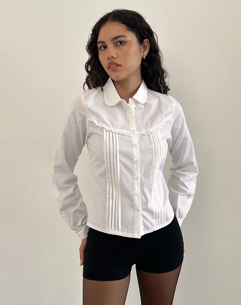 Wells Frill Long Sleeve Blouse in White - Image 5