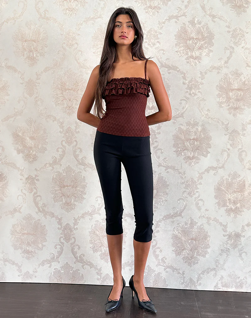 Wendy Ruffle Cami Top in Argyle Mesh Brown - Image 5