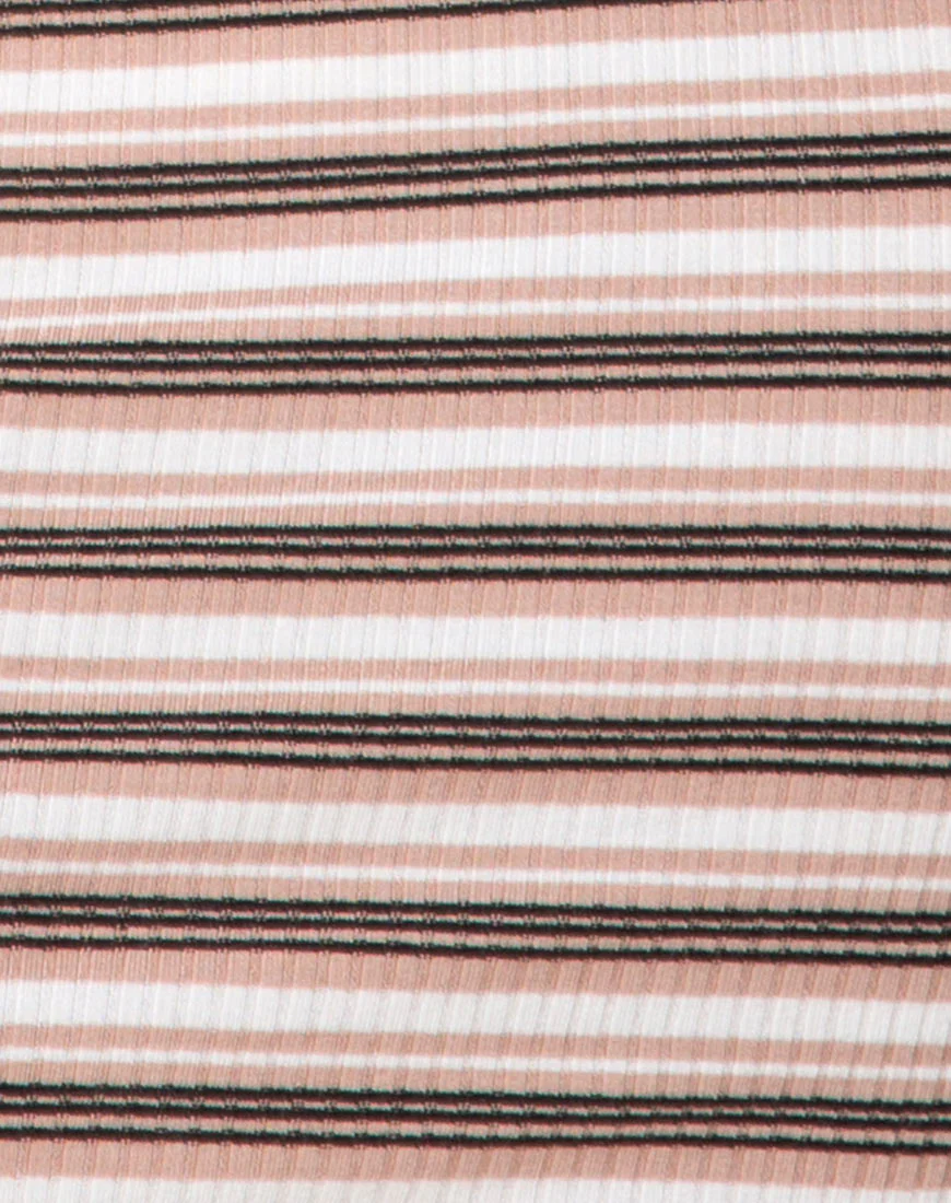 Whitley Bodycon Dress in Rib Stripe Cream Black and Tan - Image 6