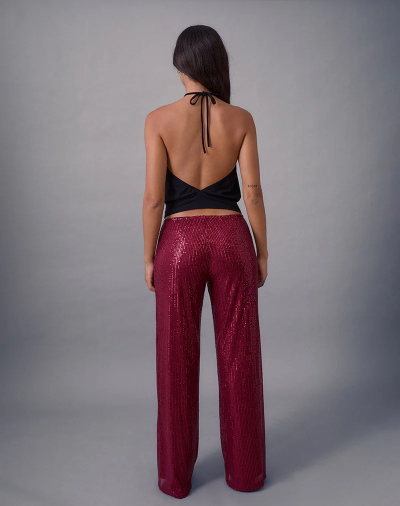 Wilaga Wide Leg Trouser in Sequin Maroon - Image 3