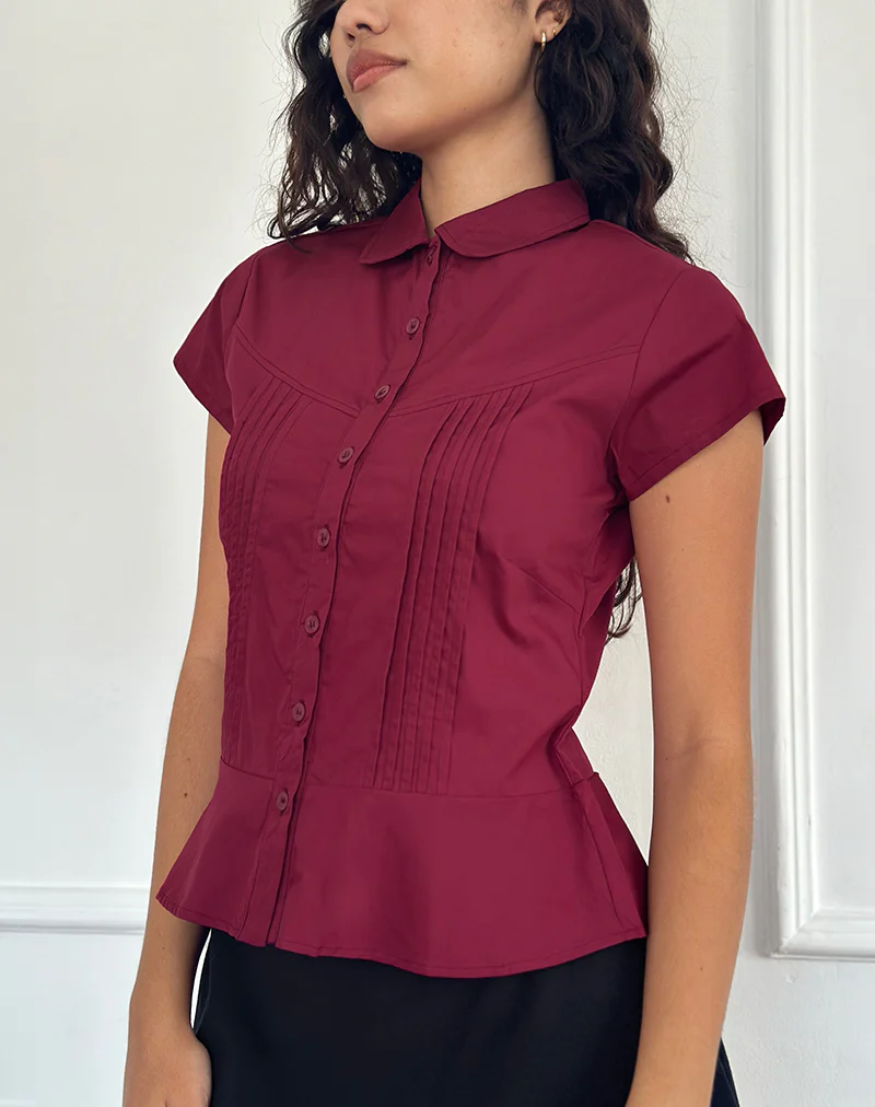 Wilmot Blouse in Burgundy Poplin - Image 2
