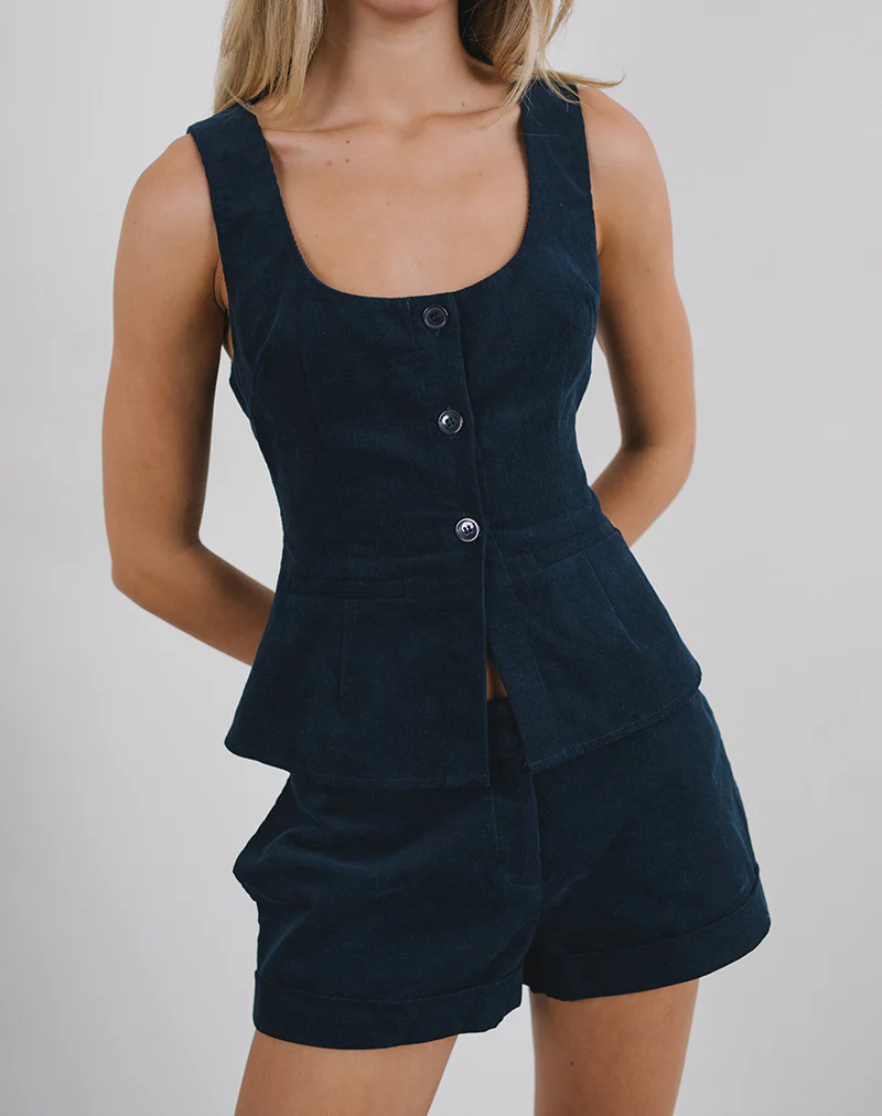 Wiluta Shorts in Baby Cord Navy - Image 4