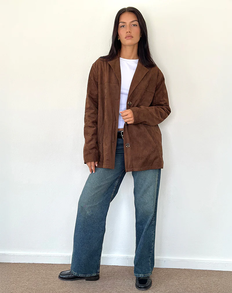Wita Jacket in Faux Suede Brown - Image 3