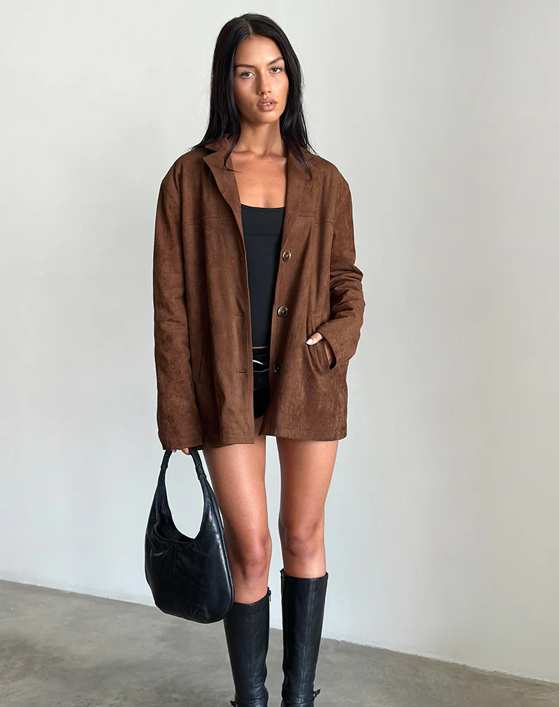 Wita Jacket in Faux Suede Brown - Image 5