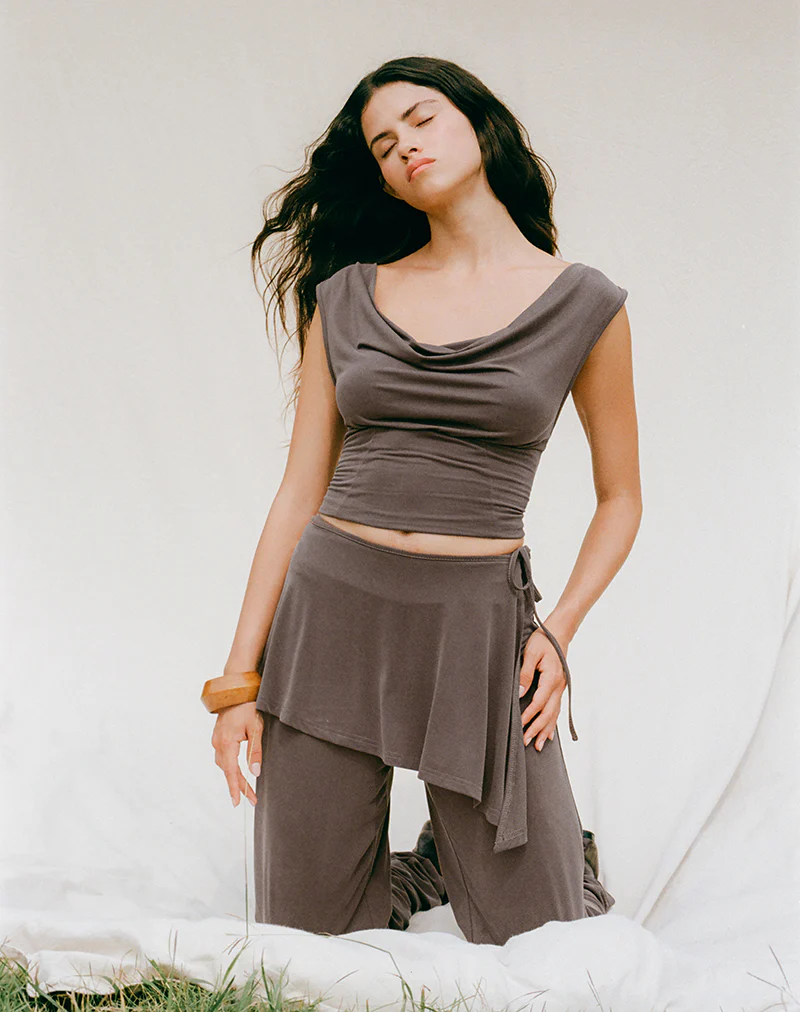 Wiyana Cowl Neck Top in Cupro Dark Brown - Image 2