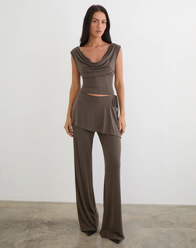 Wiyana Cowl Neck Top in Cupro Dark Brown - Image 3