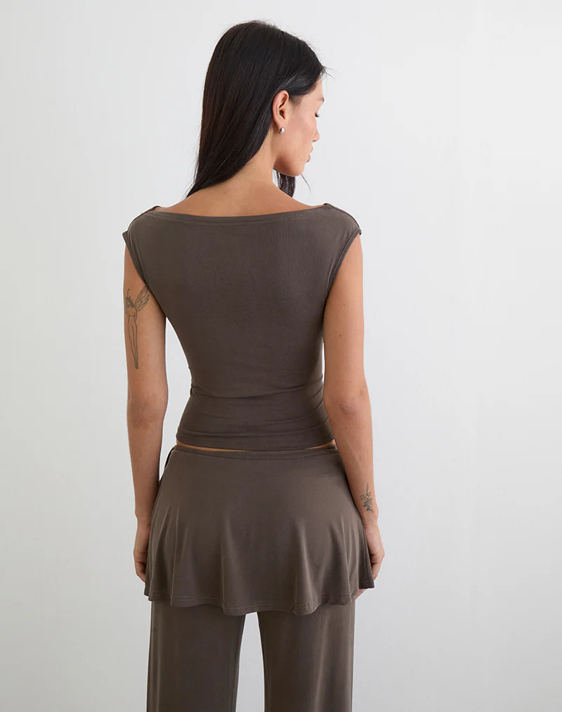 Wiyana Cowl Neck Top in Cupro Dark Brown - Image 5