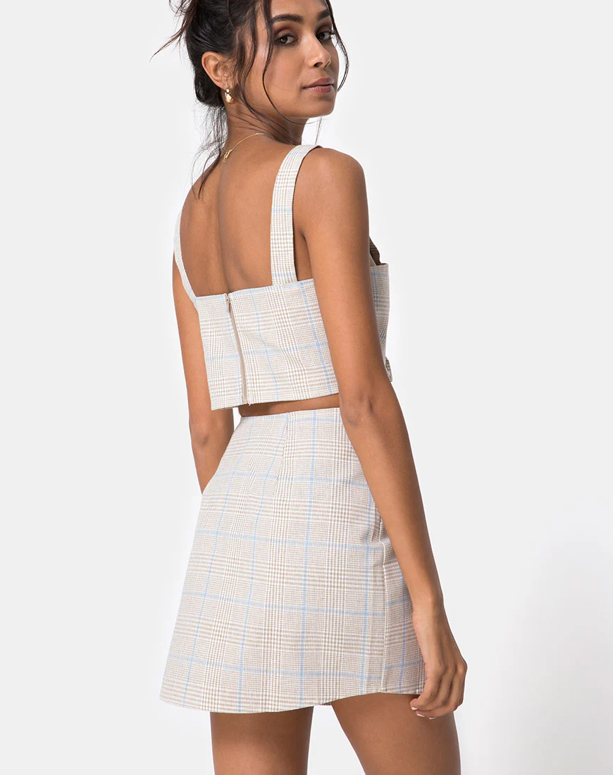 Wrap Over Skirt in Tonal Plaid Almond - Image 2