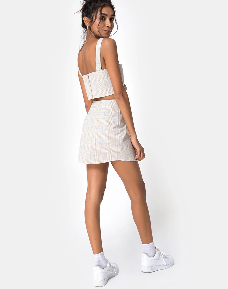 Wrap Over Skirt in Tonal Plaid Almond - Image 4