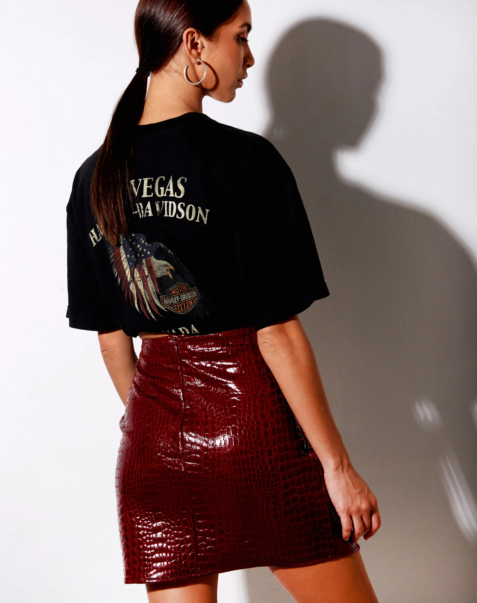 Wren Skirt in Croc PU Burgundy - Image 3
