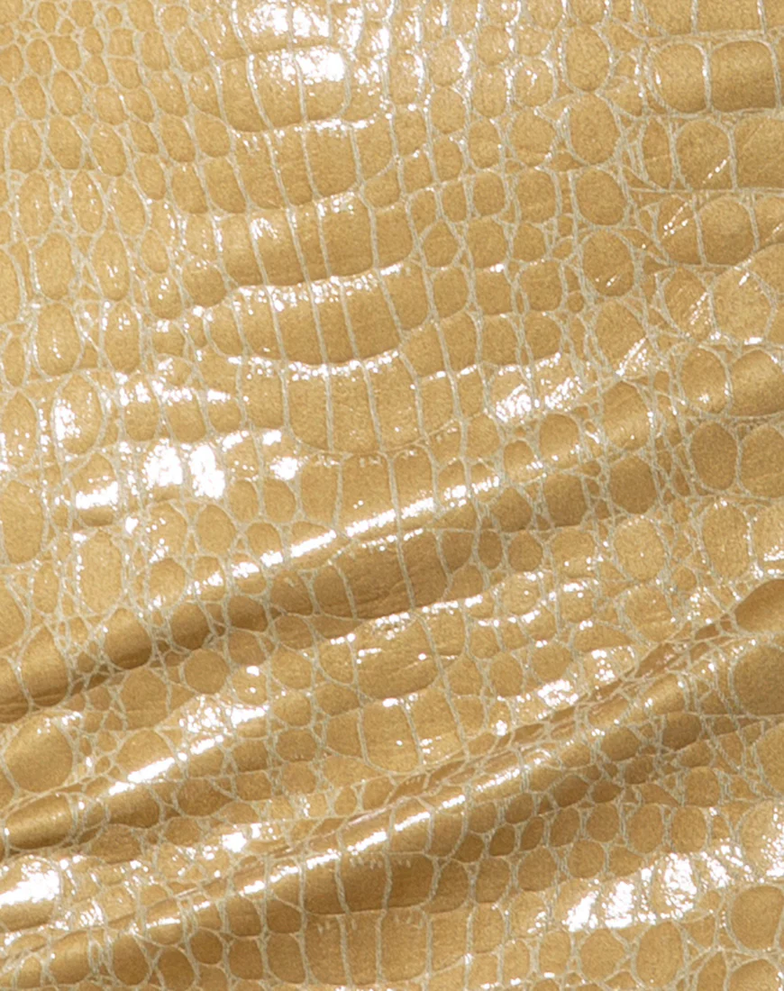Wren Mini Skirt in Croc PU Khaki - Image 6