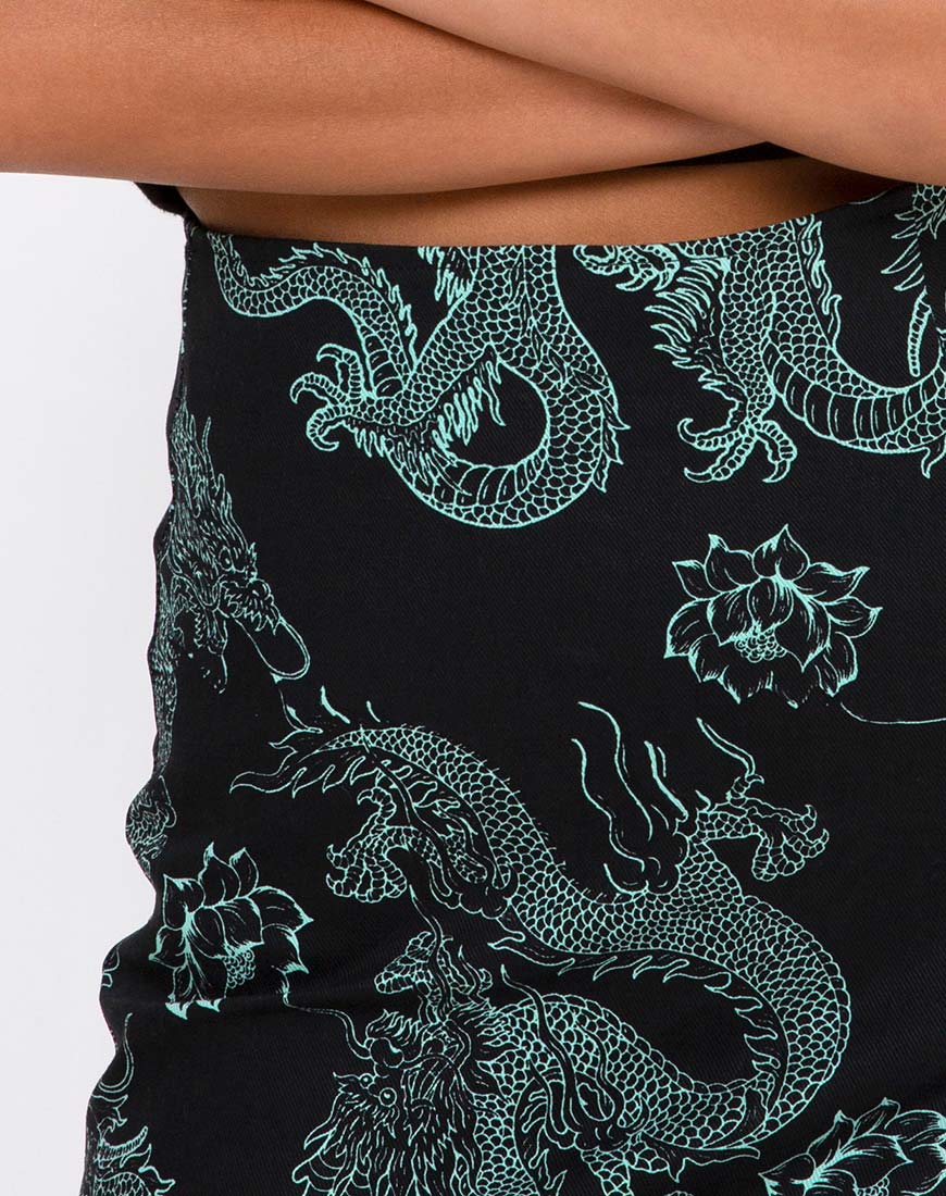 Wren Skirt in Dragon Flower Black and Mint - Image 6