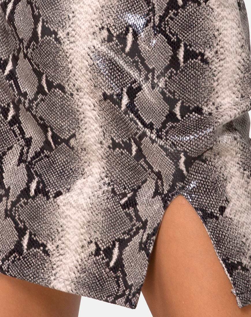 Wren Mini Skirt in PU Beige Snake - Image 6