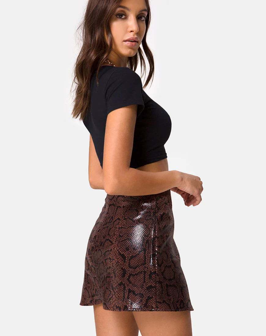 Wren Skirt in PU Snake Brown - Image 2