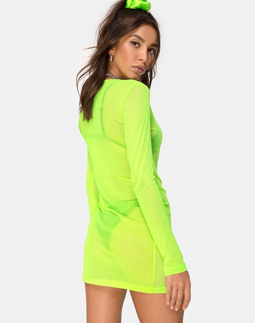 Wyatt Bodycon Dress in Fluro Yellow - Image 4