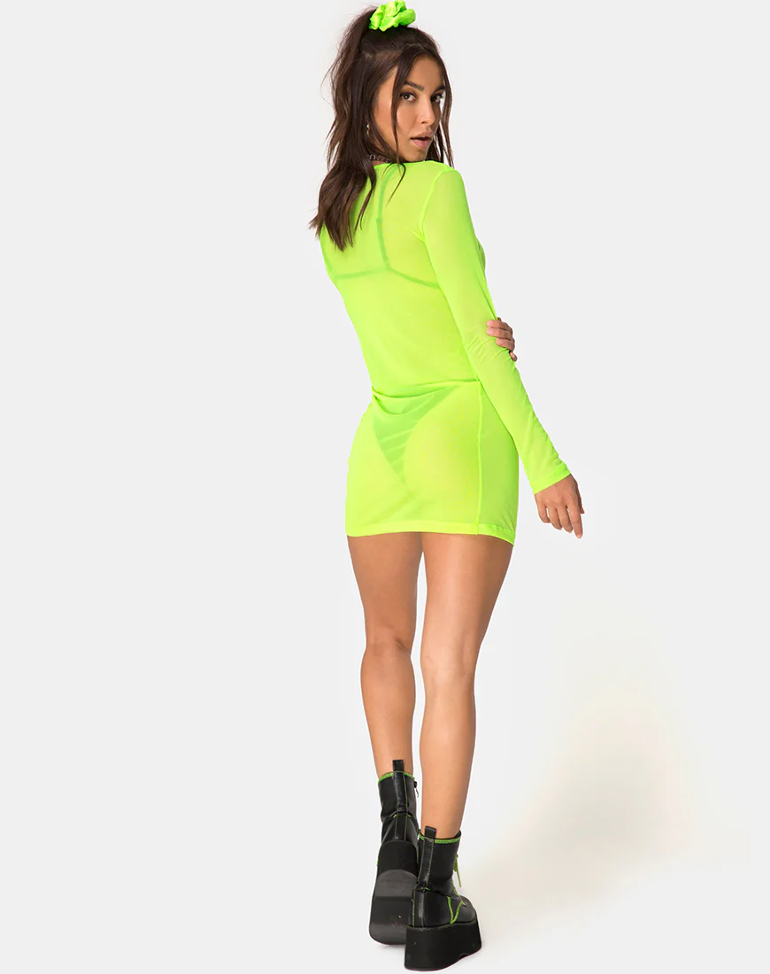 Wyatt Bodycon Dress in Fluro Yellow - Image 6