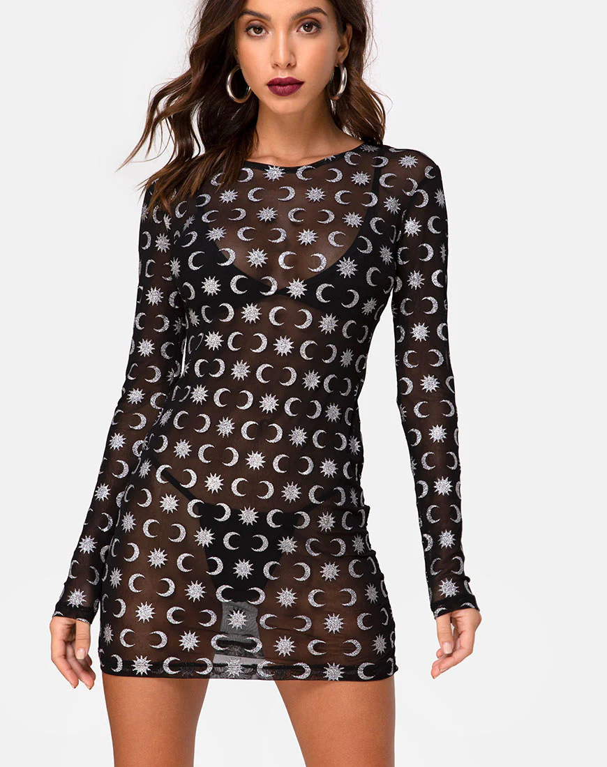 Wyatt Bodycon Dress in Over the Moon Black with Glitter - Image 2