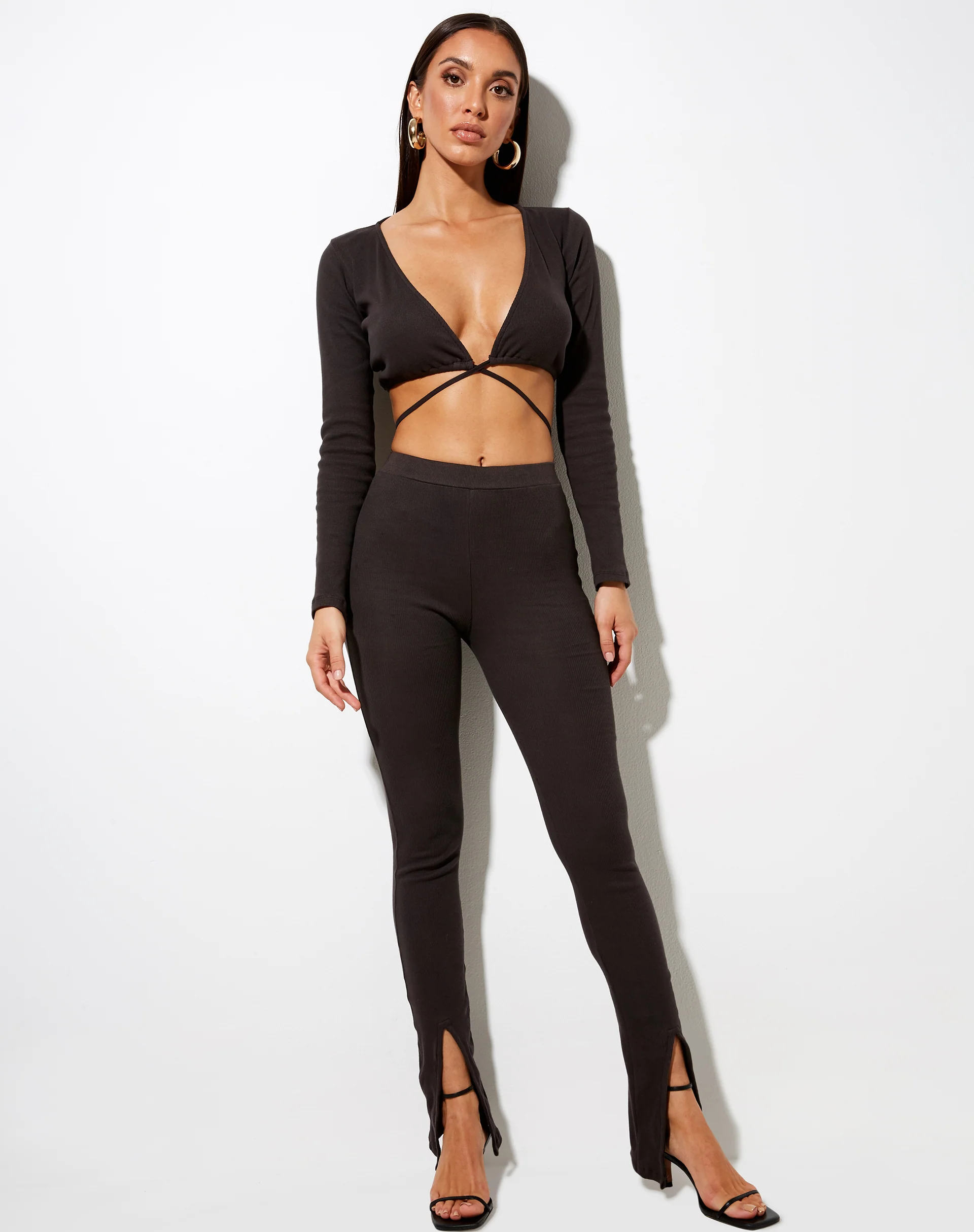 Xaya Trousers in Rib Blackened Pearl - Image 3