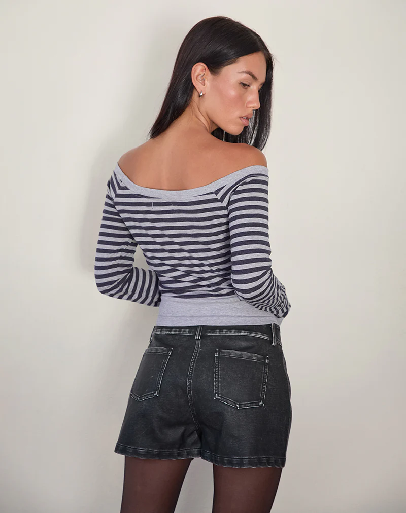 Yacin Slouchy Top in Grey and Black Stripe - Image 3