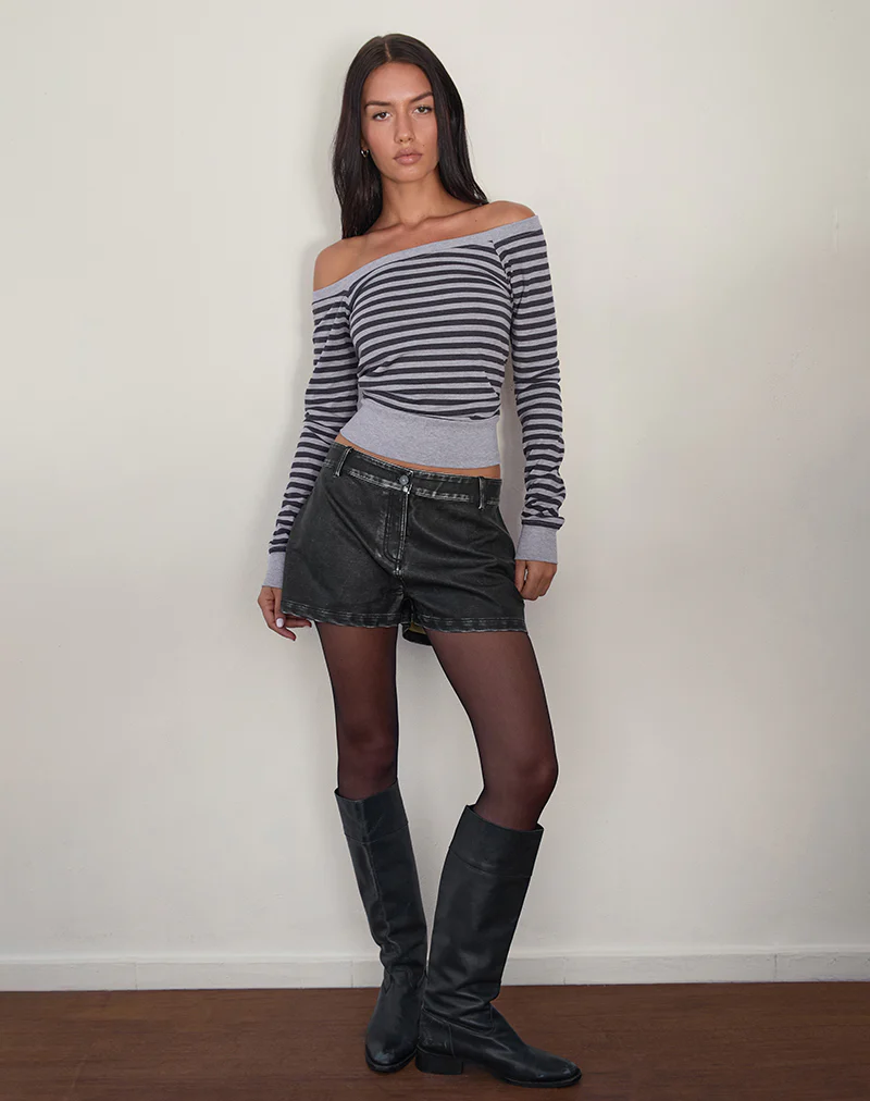 Yacin Slouchy Top in Grey and Black Stripe - Image 5