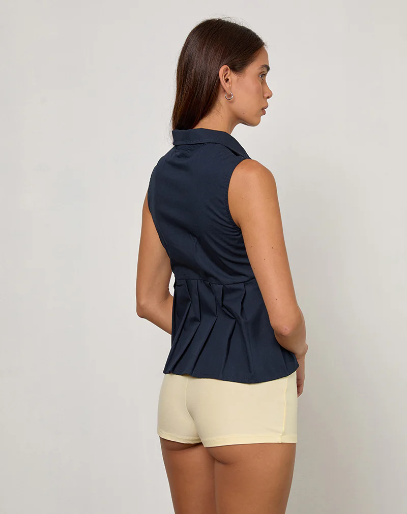 Yaden Pleat Polo Shirt in Poplin Dark Navy - Image 4