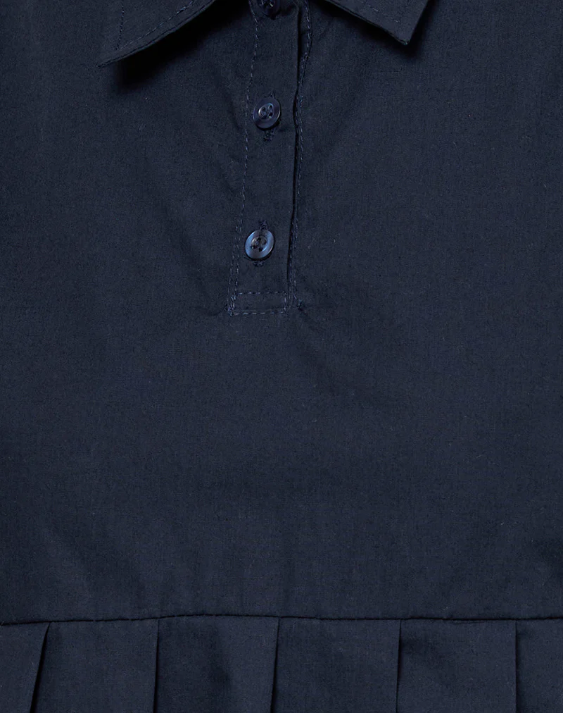 Yaden Pleat Polo Shirt in Poplin Dark Navy - Image 5