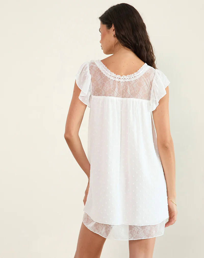Yagis Smock Mini Dress in Dobby Chiffon White Lace - Image 4