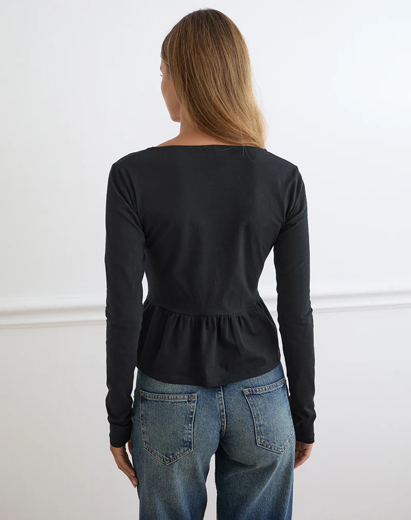 Yahop Top in Black with Swirly Floral Embroidery - Image 4