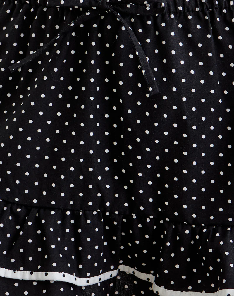 Yaisu Mini Skirt in Black and White Combination with Micro Polka Print - Image 6